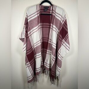 Banana Republic Cashmere Wool Maroon And Cream Open Front Blanket Wrap Poncho